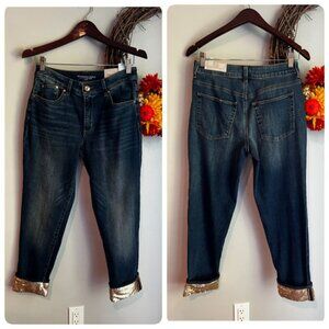 Chico's Blue Cropped Jeans with Gold Trim